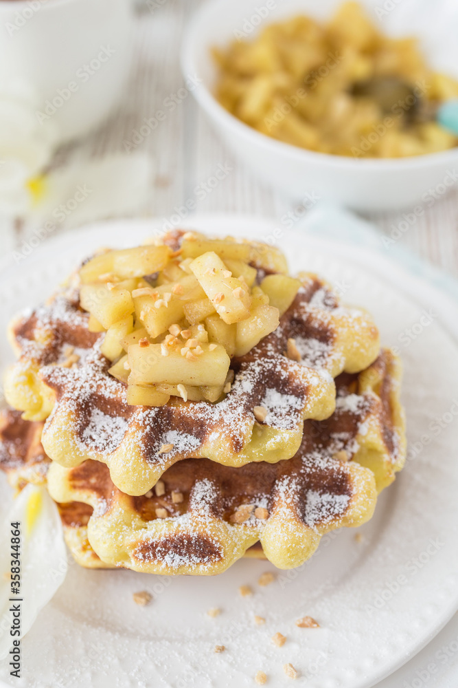 Apple pie waffles with apples