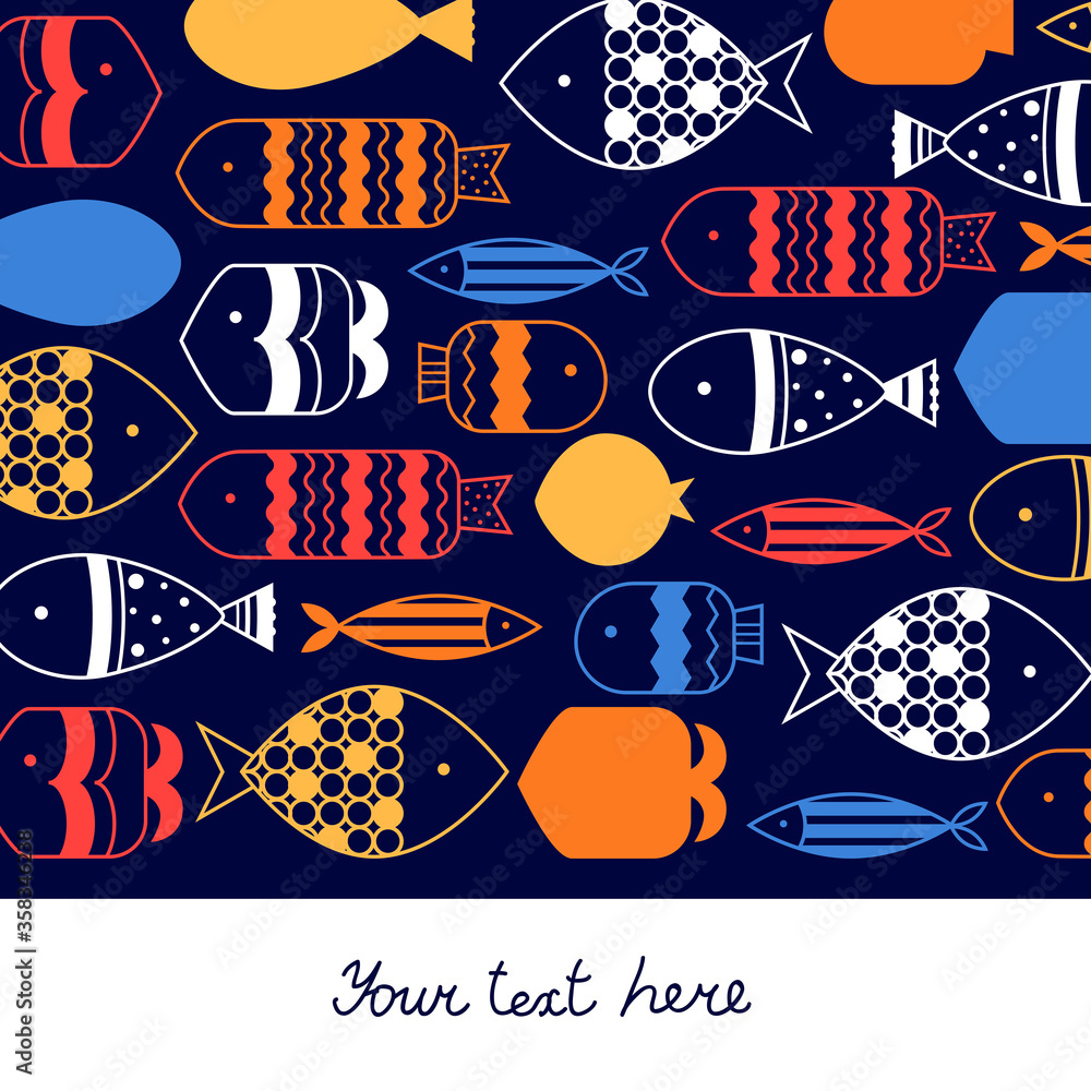 Cute decorative vector card with fish.