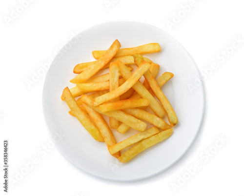 French fries in white plate isolated on white background