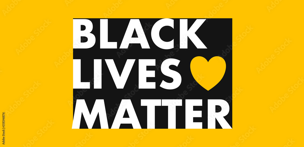 Fototapeta black lives matter surrounded by black and a yellow heart on a yellow background