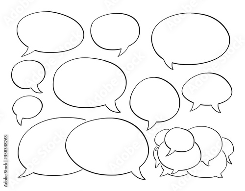 Hand drawn vector of set of empty comic speech, dialogue or text bubbles or balloons. Communication concept.