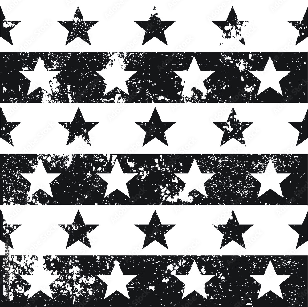 Grunge pattern with stars. Black and white stars background.