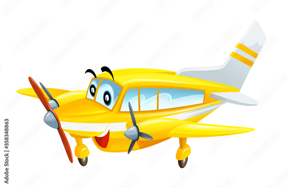 cartoon happy plane machine on white background - illustration cartoon happy plane machine on white background - illustration
