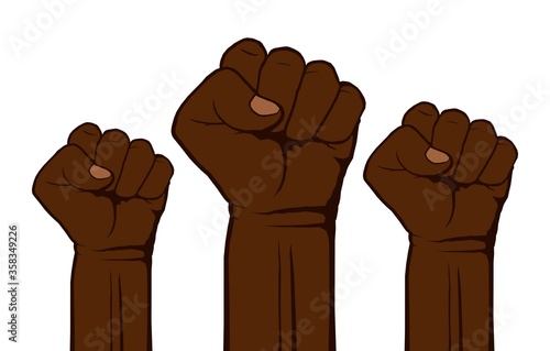 Black lives matter, poster with fists for protest, rally or awareness campaign against racial discrimination of dark skin color. Against Police Brutality. Support for equal rights of black people.