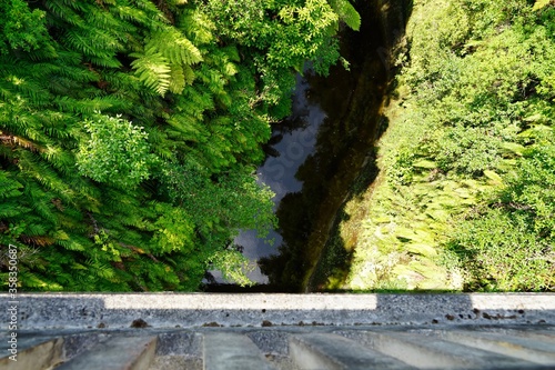 Bridge to Nowhere - Whanganui National Park - view from bridge straight down to the water. photo