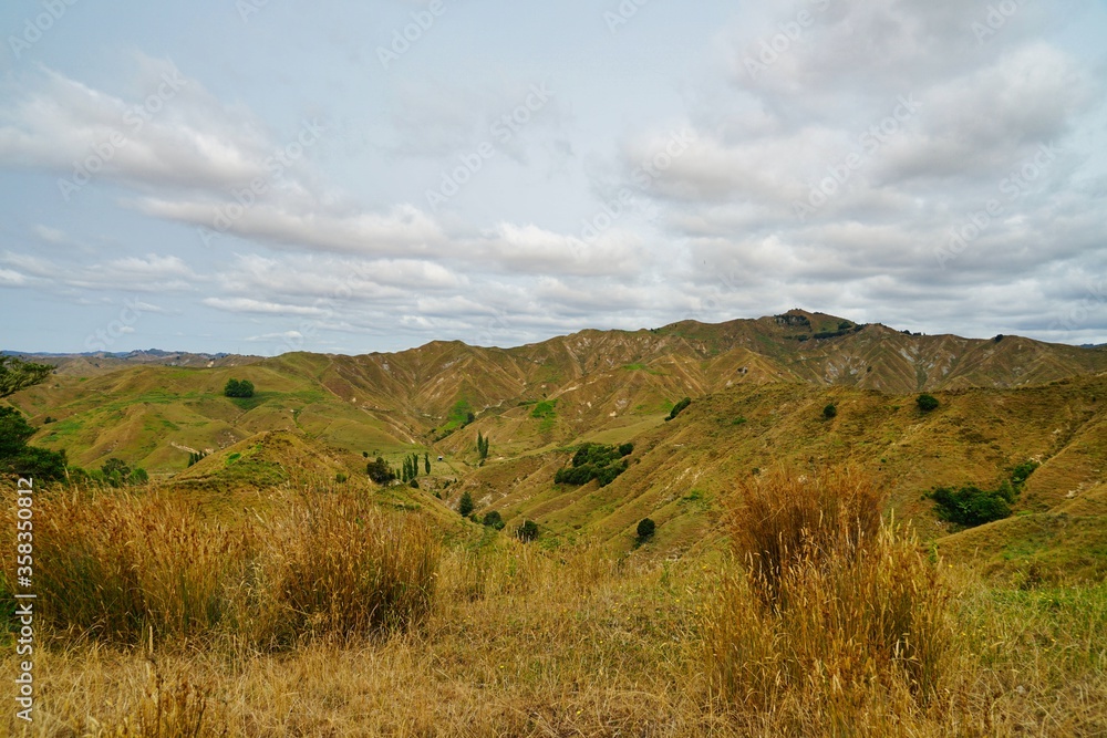 Obraz premium Valley at Forgotten World Highway 43 with cloudy sky.