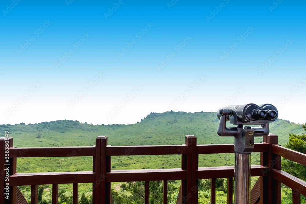 Coin-operated binoculars in Crater View of Songsan Ilchulbong on jeju island.