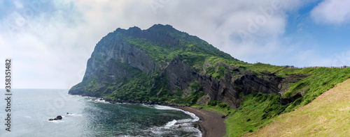panoramic view of the volcano of Songsan Ilchulbong on jeju island.
