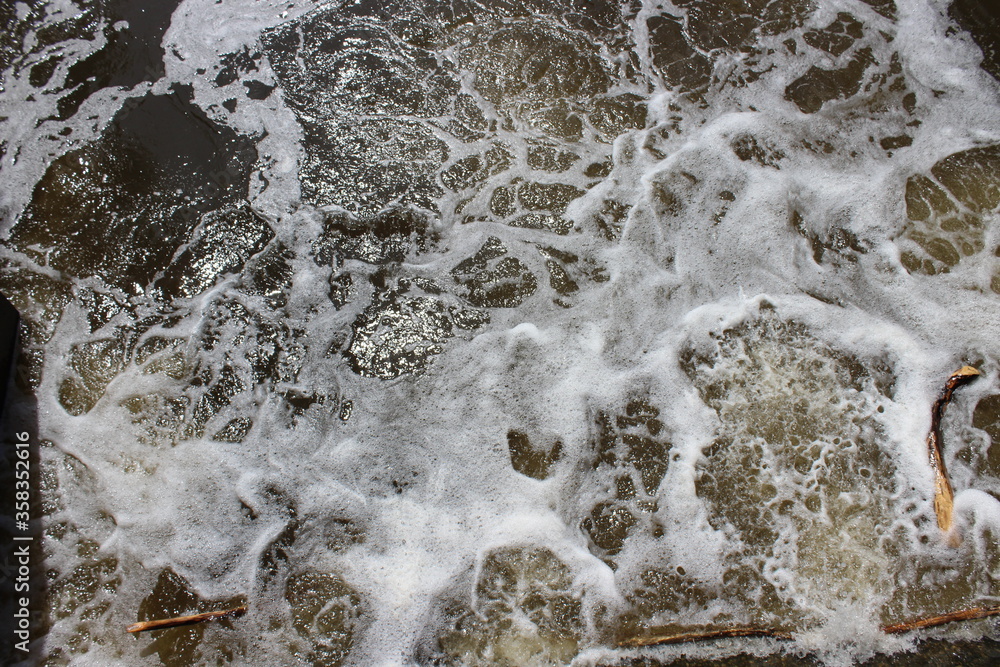 View from above. Foam on the surface of the water. Russia. View from above. Foam on the surface of the water. Russia.