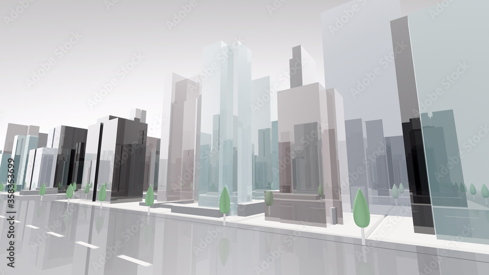 Fototapeta premium City Building Simple Modern Skyscraper business street 3D illustration background