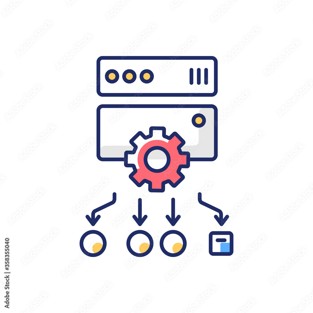 Load balancing RGB color icon. Internet resource efficiency optimization, user request management. Reverse server data distribution. Isolated vector illustration Load balancing RGB color icon. Internet resource efficiency optimization, user request management. Reverse server data distribution. Isolated vector illustration