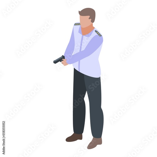 Policeman take pistol icon. Isometric of policeman take pistol vector icon for web design isolated on white background