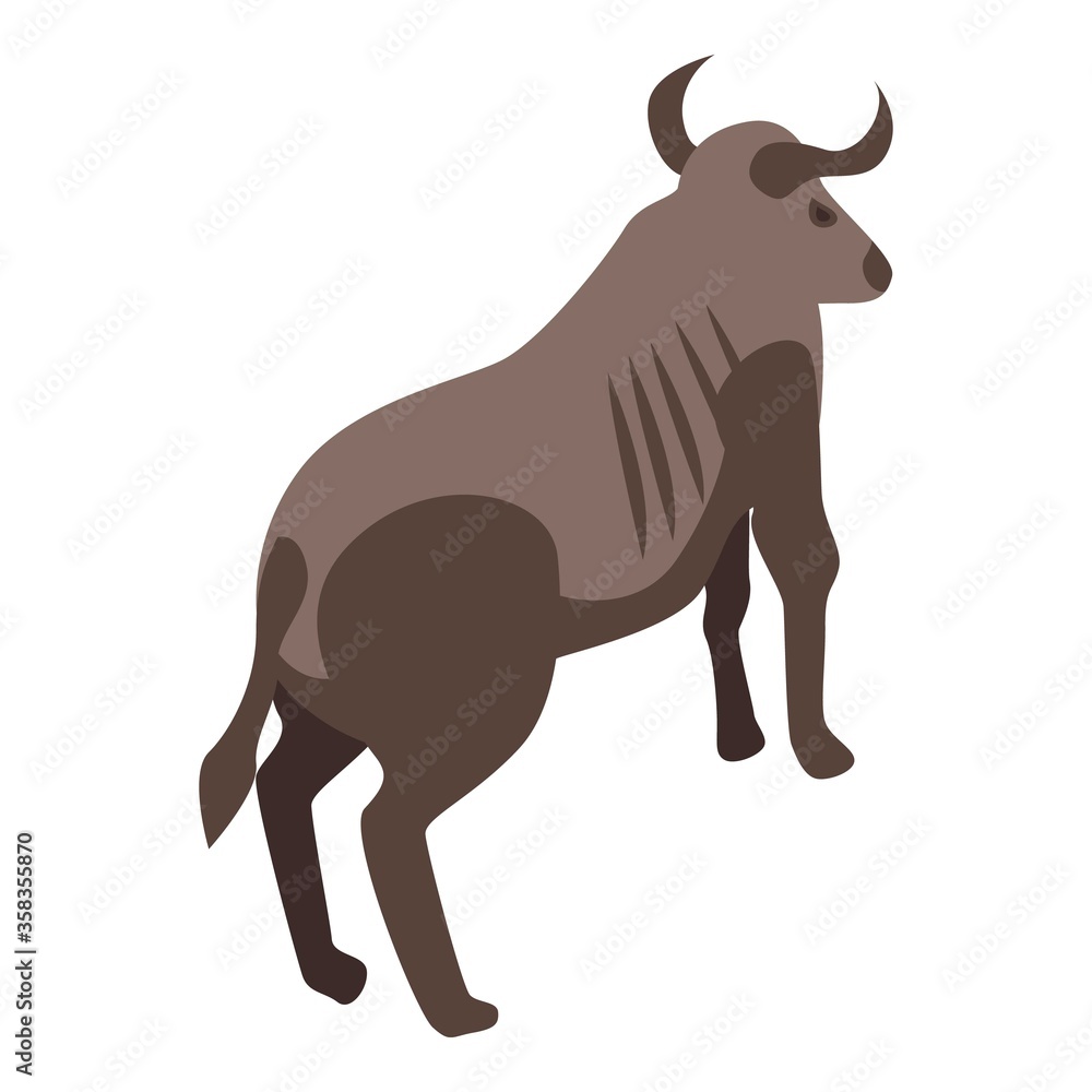 Wildebeest animal icon. Isometric of wildebeest animal vector icon for web design isolated on white background