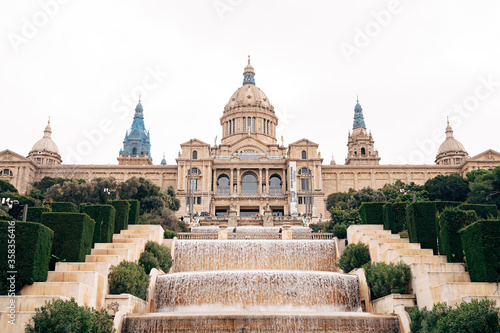 National Palace in Barcelona, Spain. A public palace on Mount Montjuic at the end of the esplanade-avenida of the queen Of Mary-Cristina, walking from the Square of Spain.