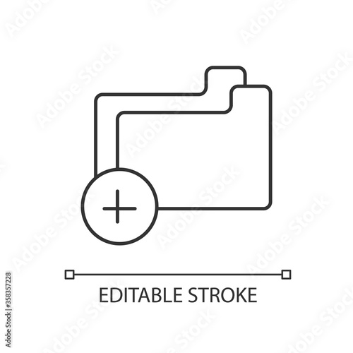 Empty folder pixel perfect linear icon. Add file to computer archive. New directory for document. Thin line customizable illustration. Contour symbol. Vector isolated outline drawing. Editable stroke