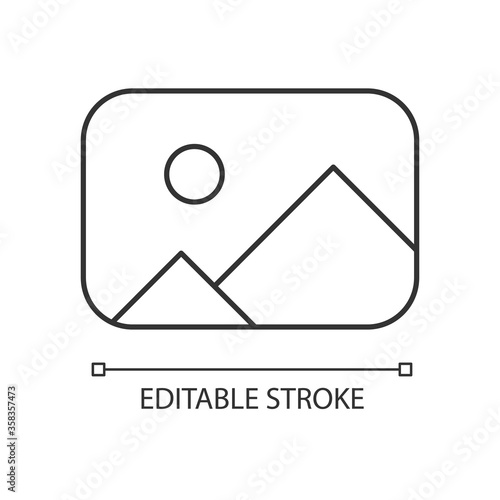 Placeholder pixel perfect linear icon. Image gallery. Photo thumbnail. Available album. Thin line customizable illustration. Contour symbol. Vector isolated outline drawing. Editable stroke