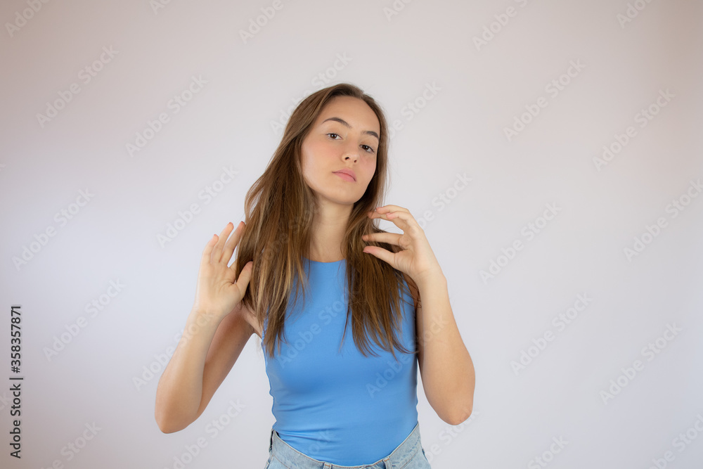 Beautiful young girl in blue shirt Beautiful young girl in blue shirt