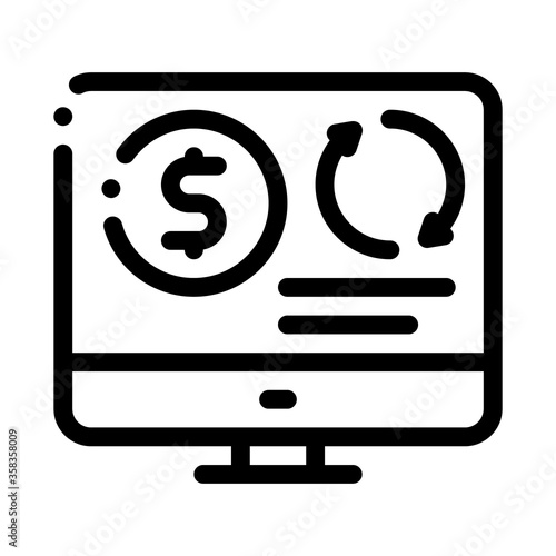 refinance money in computer mode icon vector. refinance money in computer mode sign. isolated contour symbol illustration