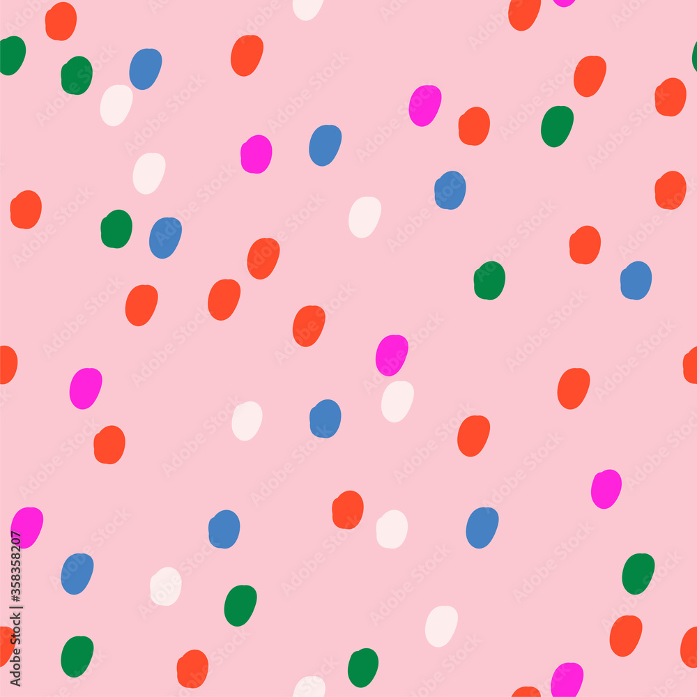 Multicolour dotted pattern. Pink animal print Dalmatian seamless pattern design. Trendy minimalistic spotted texture. Pink background for card, presentation, web banner, textile print. Multicolour dotted pattern. Pink animal print Dalmatian seamless pattern design. Trendy minimalistic spotted texture. Pink background for card, presentation, web banner, textile print.
