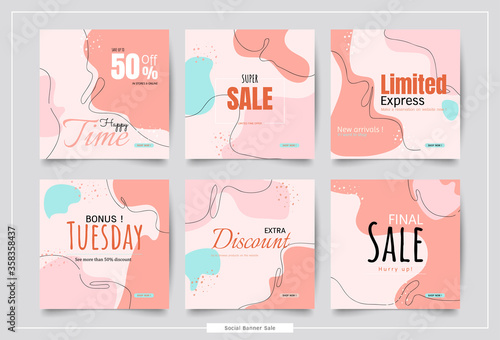 Social media sale collection posts. Promotional square banner colorful template  design. Vector  modern abstract for business website creative . 