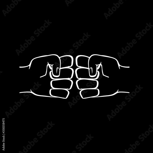 Two clenched fists bumping. Conflict, protest, brotherhood or clash concept vector illustration