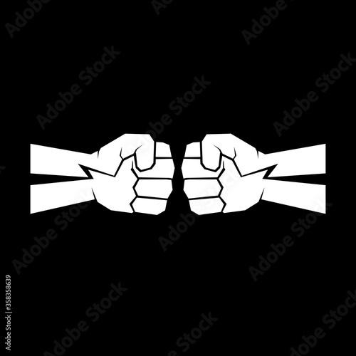 Two clenched fists bumping. Conflict, protest, brotherhood or clash concept vector illustration