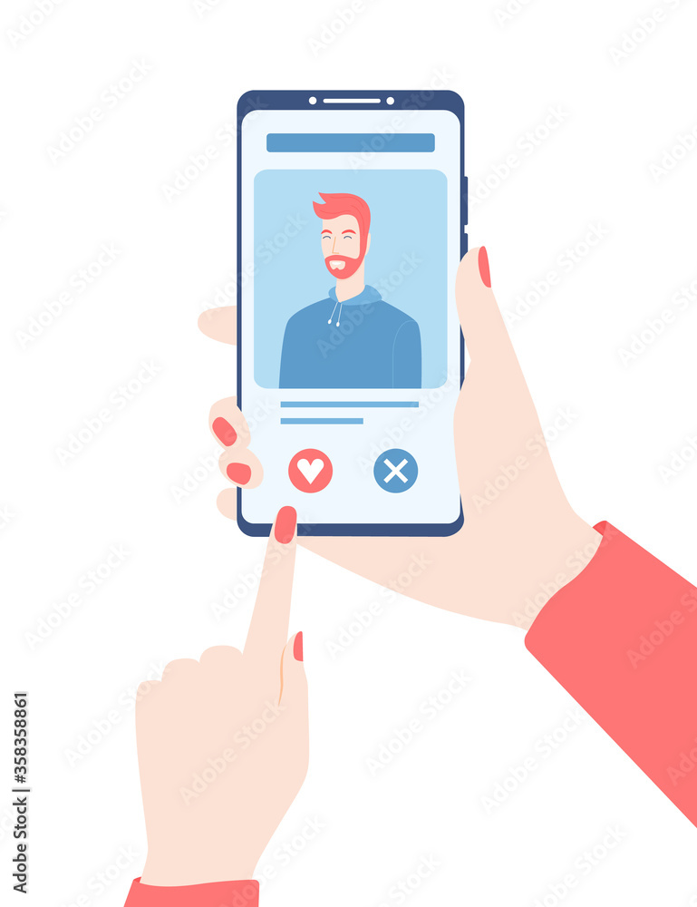Online dating application concept. Hands with smartphone. Vector illustration. Online dating application concept. Hands with smartphone. Vector illustration.