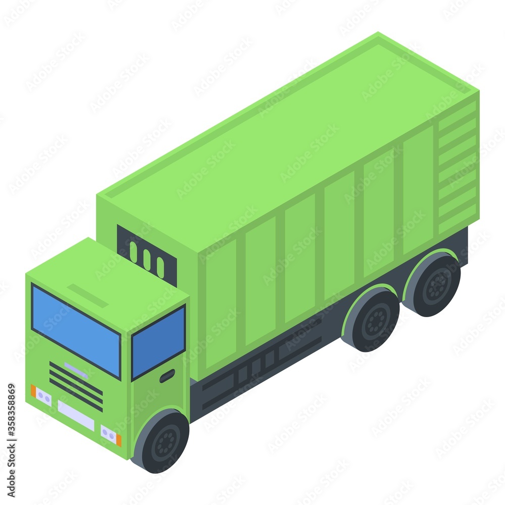 Garbage truck icon. Isometric of garbage truck vector icon for web design isolated on white background Garbage truck icon. Isometric of garbage truck vector icon for web design isolated on white background