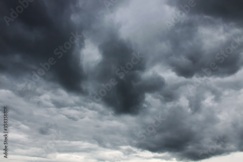Heavy dark grey rainy clouds in the sky