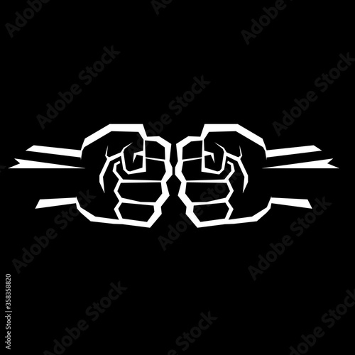 Two clenched fists bumping. Conflict, protest, brotherhood or clash concept vector illustration