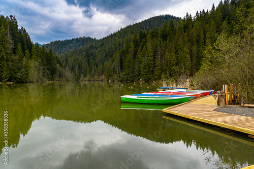 Lacul Rosu (Red Lake) , the largest barrier lake, in the Eastern Carpathians chain in Harghita County, Romania