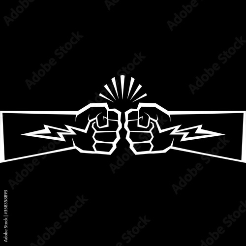 Two clenched fists bumping. Conflict, protest, brotherhood or clash concept vector illustration