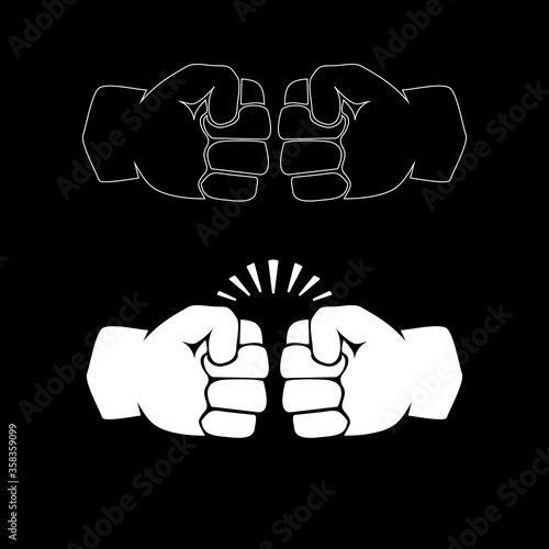 Two clenched fists bumping. Conflict, protest, brotherhood or clash concept vector illustration