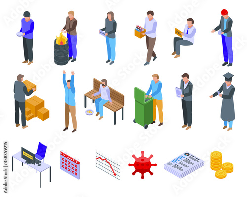 Jobless icons set. Isometric set of jobless vector icons for web design isolated on white background