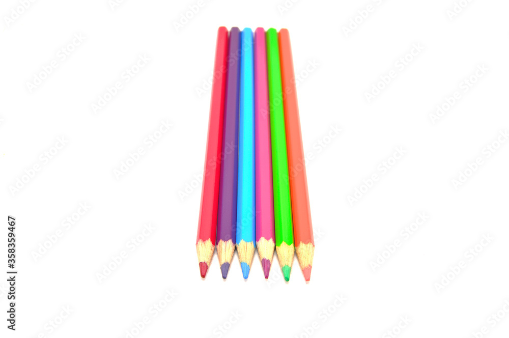 Pencils сolored on a white background close up. Drawing, art Pencils сolored on a white background close up. Drawing, art