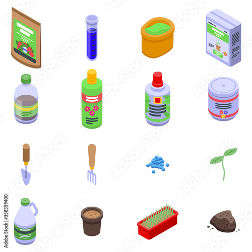 Fertilizer icons set. Isometric set of fertilizer vector icons for web design isolated on white background