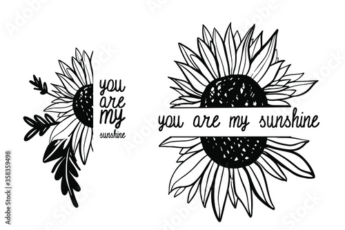 Hand drawn sunflower illustration for t-shirt, tattoo