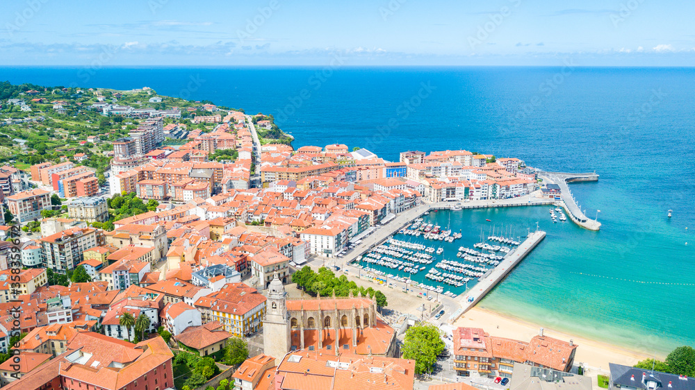 Naklejka premium aerial view of lekeitio fishing town, spain