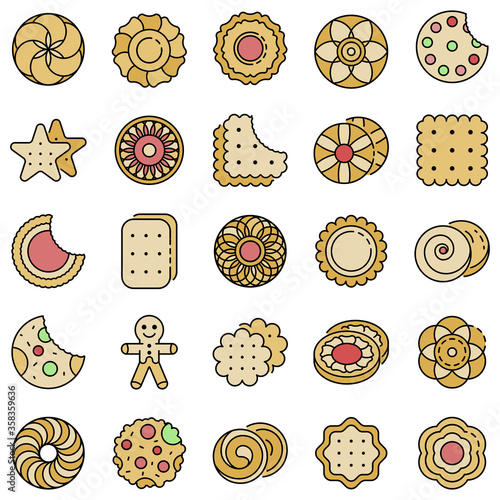 Biscuit icon set. Outline set of biscuit vector icons thin line color flat isolated on white