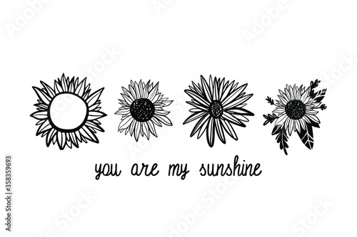 Hand drawn sunflower illustration for t-shirt, tattoo