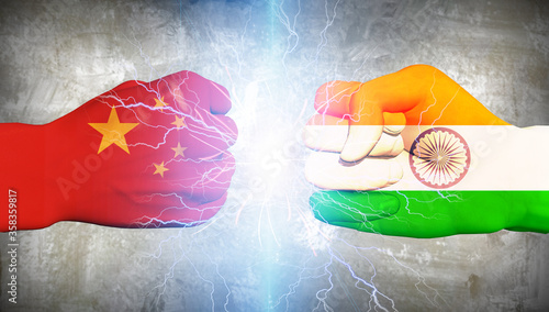Photography India vs China. Men fists. 3D rendering