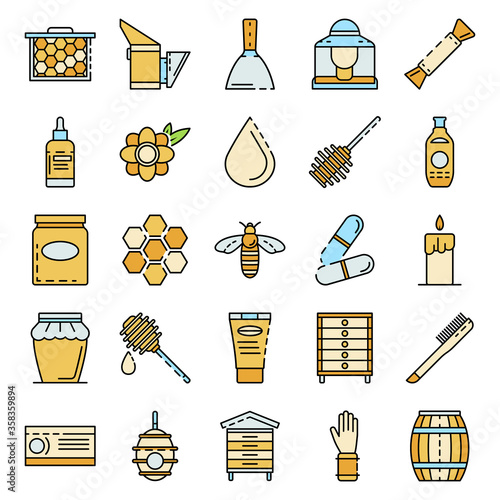 Apiculture icon set. Outline set of apiculture vector icons thin line color flat isolated on white