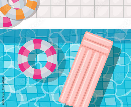 pool with floats top view design, Summer vacation and tropical theme Vector illustration