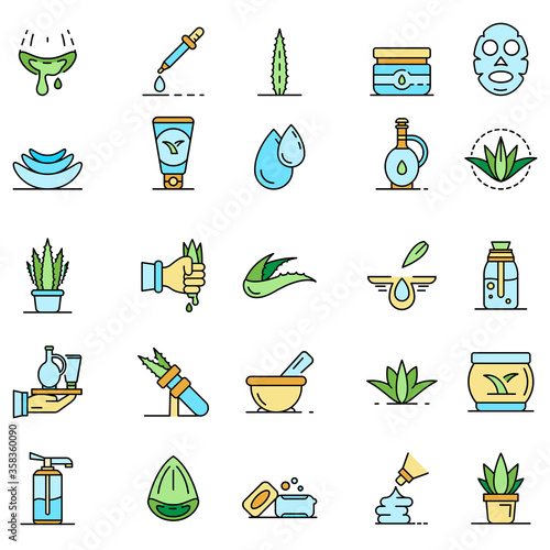 Aloe vera icon set. Outline set of aloe vera vector icons thin line color flat isolated on white