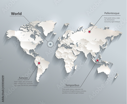 Mapa polityczna świata niebieski biały wektor