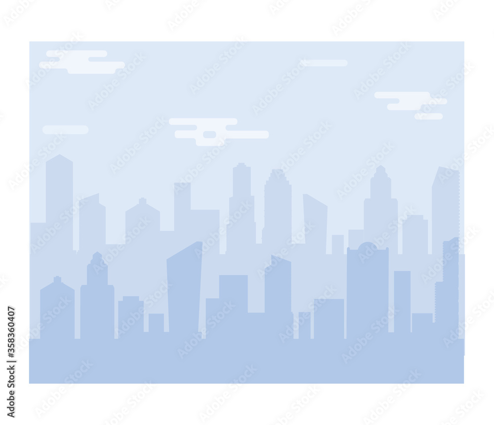 City scape silhouette vector background. Downtown landscape with high skyscrapers. Panorama architecture wallpaper. Hotel buildings illustration. Booking apartment.