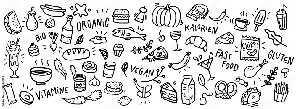 Cute hand drawn food icons.
