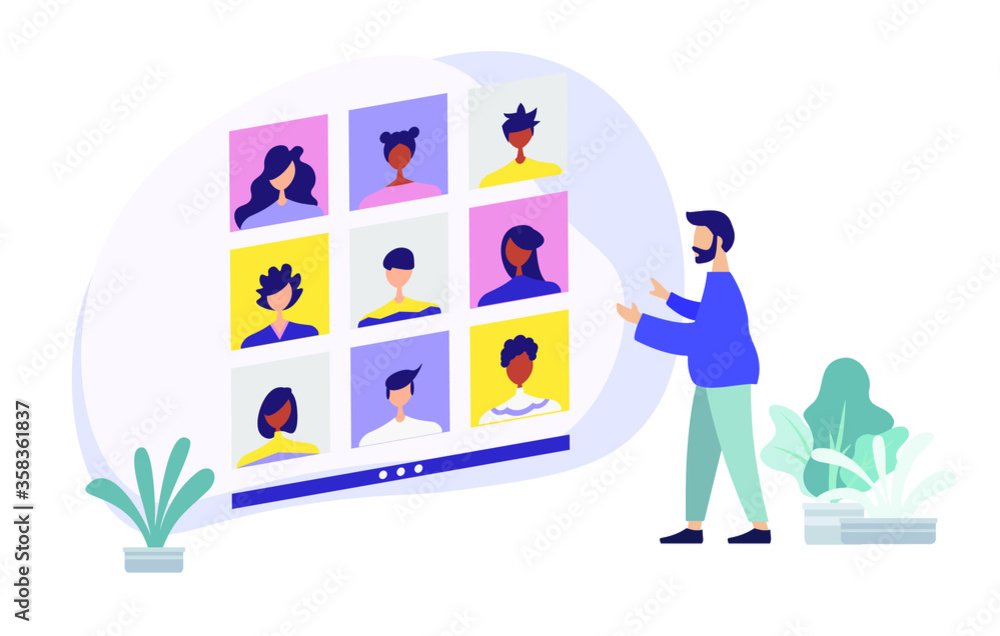 vector employee talk on video call with diverse colleagues. video conferencing at home having video call meeting with clients at home. vector employee talk on video call with diverse colleagues. video conferencing at home having video call meeting with clients at home.