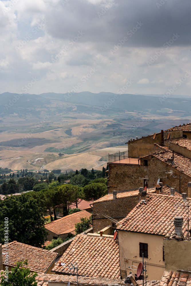 Italy, Tuscany, Volterra July 04 2018.View of the old town of Volterra in Tuscany.
