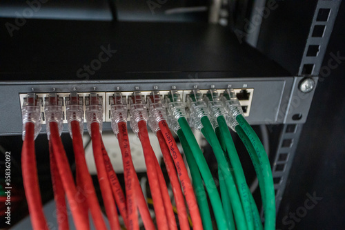 Network panel, switch and cable in data center